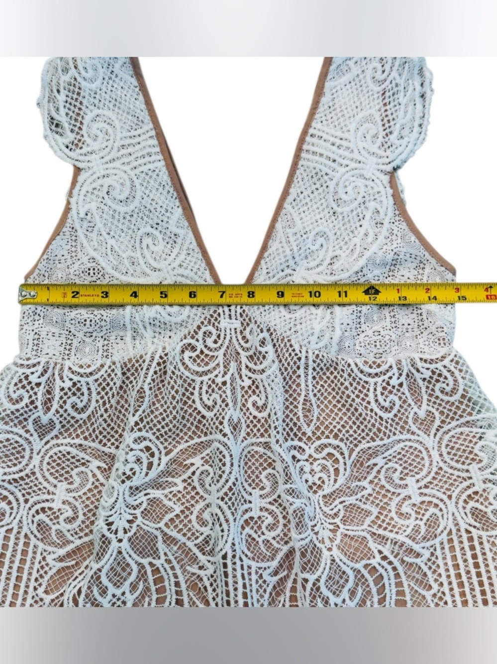 Sugar Lips Anthropologie Melissa Royal Lace Overlay Dress Ivory / Nude - Small - Picture 8 of 9